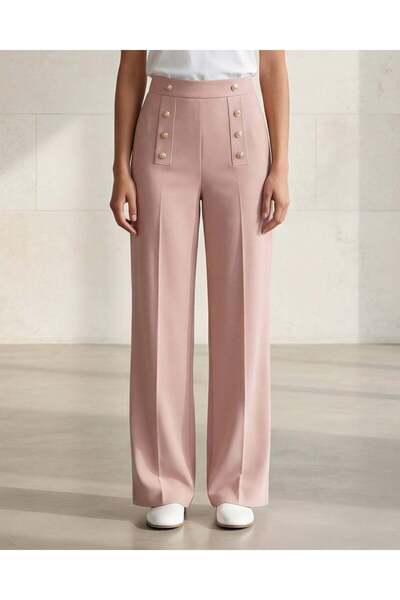 REDTAG بنطلون نسائي أنيق مزين بأزرار باللون الوردي الفاتح