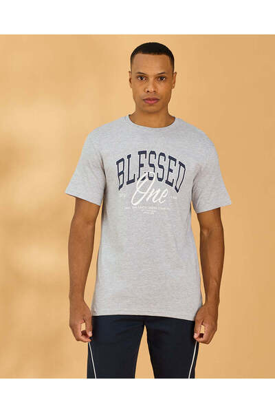 REDTAG Men Grey Basic Graphic T Shirt