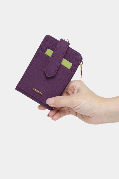 REWİNA Massarelli X Genuine Leather Women's Wallet Card Holder and Purple wit...