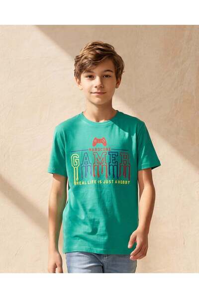 REDTAG Senior Boys Green Printed T-Shirt