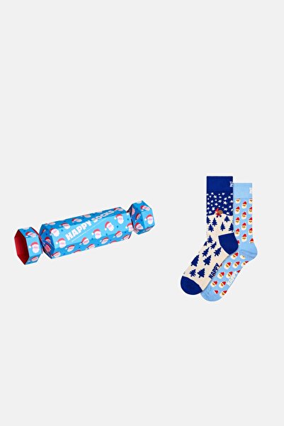 Happy Socks - Blue Celebration Patterned 2-Piece Set of Cotton Socks
