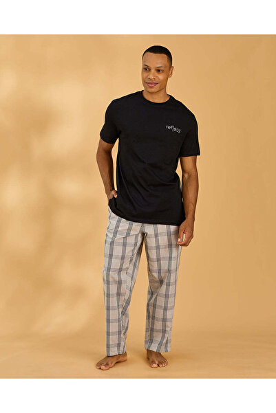 REDTAG Men Black 2 Piece Pyjama Set
