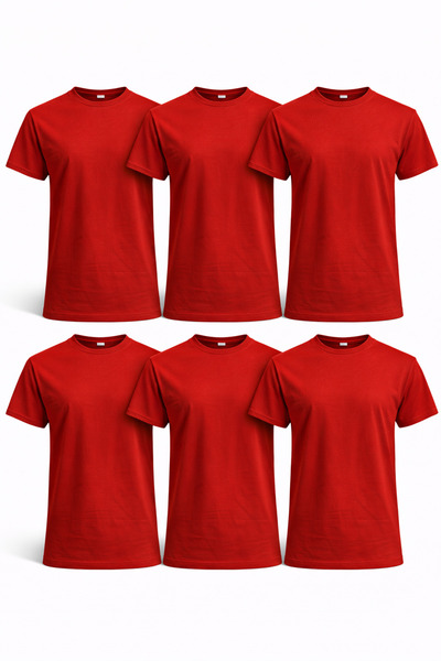 OEM Set 6 Tricouri Rosu Bărbați 100% Bumbac, Tricouri Simple Basic Uni, Mânec...