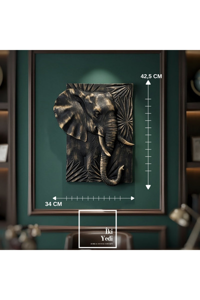 İki Yedi Konsept Branimir 771 Majestic Elephant Kabartmalı Fil Duvar Pano Tab...