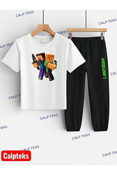 CALP TEKS Double Green Printed Top and Bottom Children's Set (T-Shirt with Po...