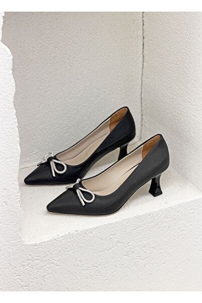 NUR KARACA 26Y6878 Stone-Faced Front with Bow 6cm İ Stiletto Heel Stiletto Sh...