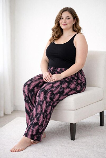 THEBEK Women's Viscose Pocketless Battal Trousers Relaxed Cut Large Size