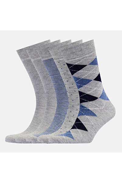 VARDAR SOCKS Dikişsiz Bambu Çorap Jakarlı Gri Desenli Renk Erkek Çorap Kutulu 5 Çift Premium Uzun Çorap Mix