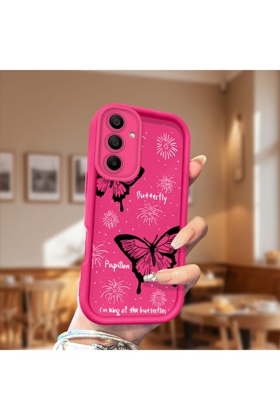 CHICASELUX Silicone Slim Soft Rose Red Phone Case Butterfly Pattern Compatible with Samsung Galaxy A15