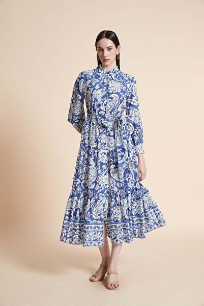 Yola فستان ماكسي منقوش بأكمام ثلاثة أرباع