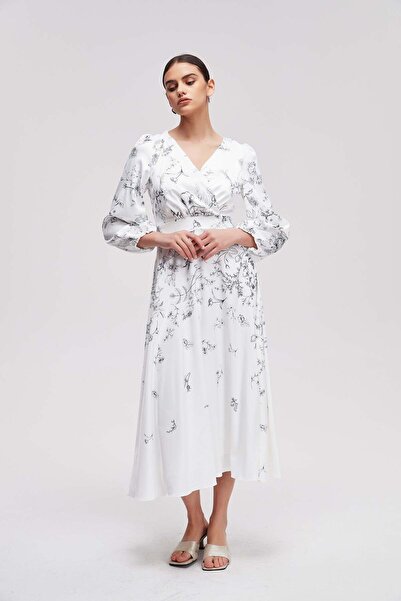 Livia High-waist long-sleeve patterned dress