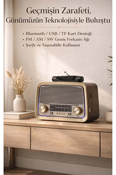 FaroxTech Nostaljik Tasarım Dekoratif Radyo - Bluetooth & USB Destekli Yüksek...