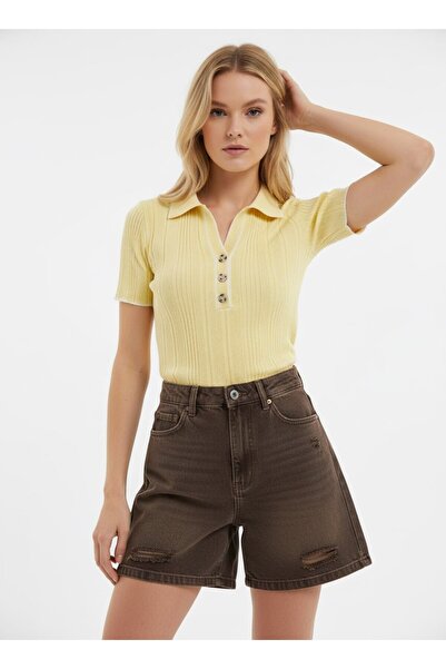 Noi Belis Polo Collar Half Placket Buttoned Knitwear Blouse Ss26Bz0051