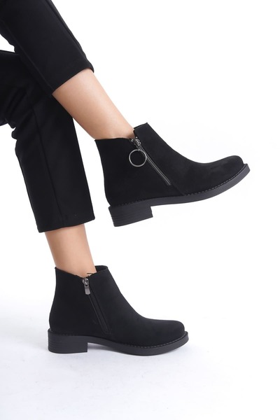 pabucmarketi Black Suede Zippered Women's Heeled Boots