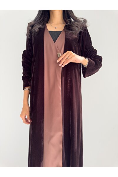 ABAYA Half-circle abaya in Velvet with taffeta and pearl embellishments, brow...