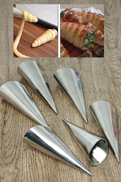 Saule Metal 6'lı Kornet Hamur Kalıbı Inox Set Huni Şeklinde Tatlı Kalıbı Dond...