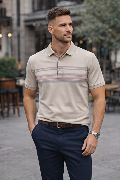 Maccali Muška udobna majica sa polo izrezom Sa deznom bež boje