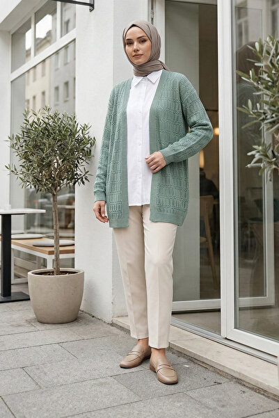 MODAQU tricotaj cu aspect dantelat Cardigan - Mentă