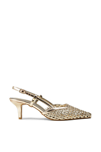 Deery Women's Gold Color Knitted Detail Heeled Shoes