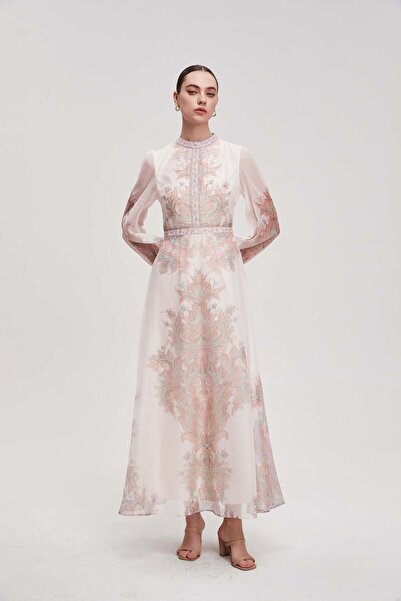 Nichii فستان ماكسي طويل الأكمام منقوش