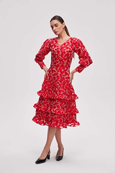 Livia فستان ميدي منقوش بأكمام ثلاثة أرباع