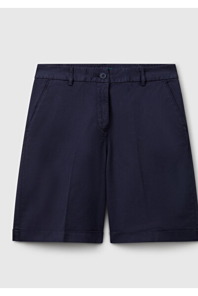 United Colors of Benetton Women's Navy Blue Cotton Blend Buttoned Front Regul...