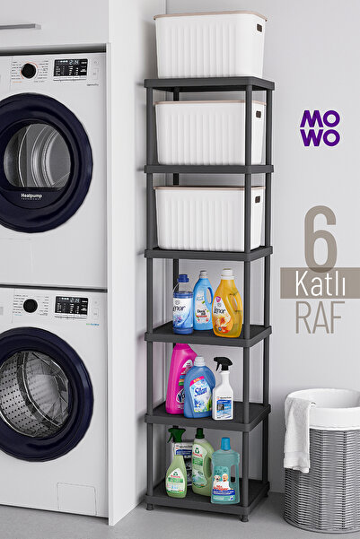 Mowo Home 6 Katlı Siyah 40x33 Portatif Organizer Plastik Mutfak Banyo Dolap R...