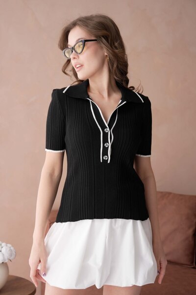 Noi Belis Polo Collar Half Placket Buttoned Knitwear Blouse Ss26Bz0051