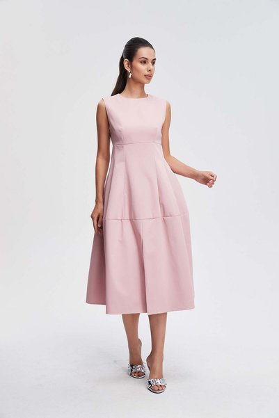 Livia Plain puff sleeveless midi dress