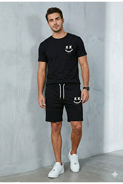 PERISENSE Muški set majice kratkih rukava i šortsa sa širokim izrezom i print...