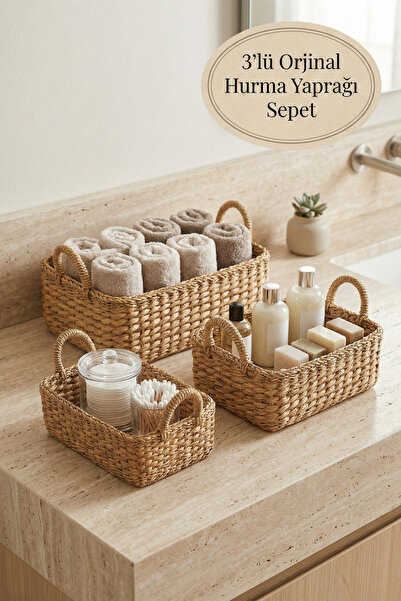 Morlay Terra set od 3 originalne korpe od palminog lišća Sa ručkom višenamens...
