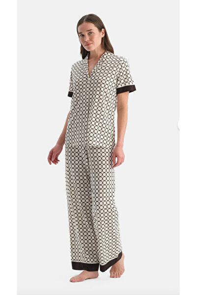 Dagi Women's Exclusive Geometric Patterned Modal - Cotton Shirt Collar Pajama...