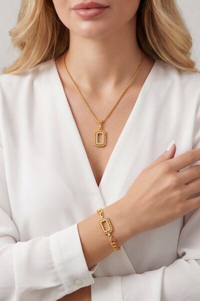 Trinidad Altın Kaplama Gram Çerçeve Kolye Ucu Ve Gram Çerçeve Samanyolu Bilek...