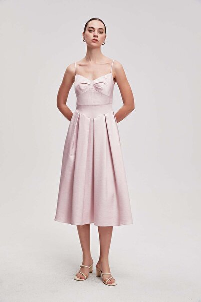 Livia Pleated plain cami midi dress