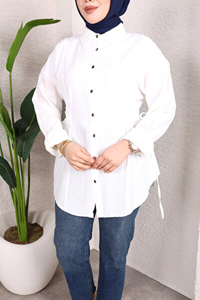 Sfg Life Moda Ženska tunika-košulja od tkanine u boji jagode sa prednjim dugm...