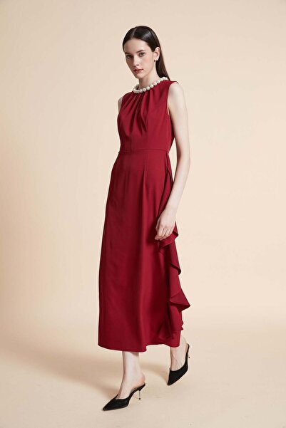 Yola فستان ماكسي سادة بدون أكمام مكشكش