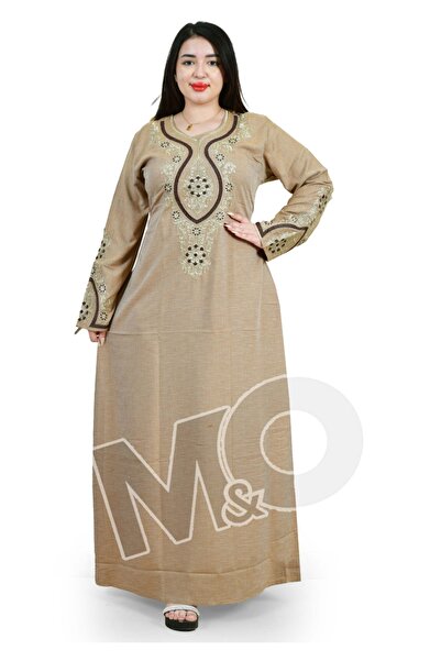 M&O 2 Cotton Linen jalabiya with a modern design, embroidered on the chest wi...