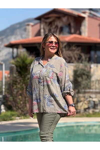 Punta Otantik Yg14085 Italian Three Buttons P Cotton K Linen Blouse Mink