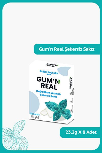 Ülker GUM'N REAL - Doğal Nane Aromalı Şekersiz Sakız - 23.2 gram - 8 Adet