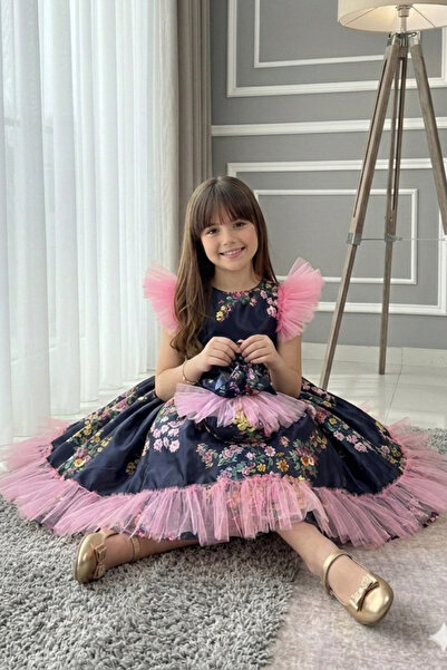 ABİYEKİDS Dečija večernja haljina sa satenskom torbom i kopčom u cvetnom uzor...