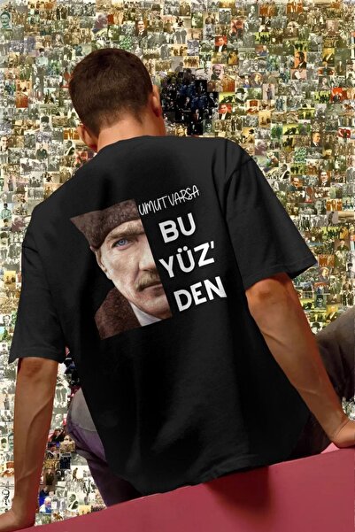 Ninkasiwear Atatürk Unisex Oversize 24/1 Pamuk Tişört - Özel Yaka Baskılı