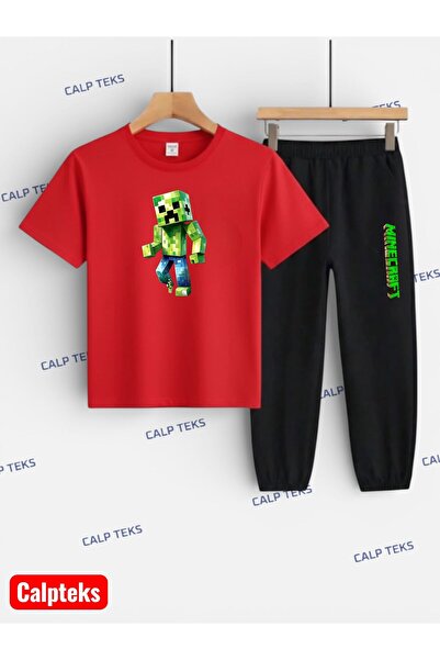 CALP TEKS Single Green Patterned Printed Top and Bottom Children's Set (T-Shi...