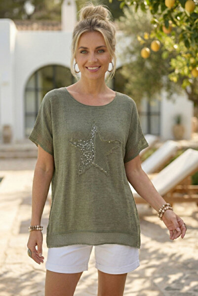 Chiccy Zelena suknja sa okruglim izrezom i niskim rukavima, sa mrežastim deta...