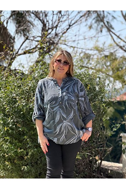 Punta Otantik Yg14080 Italian Three Buttons P Cotton K Linen Blouse Smoked