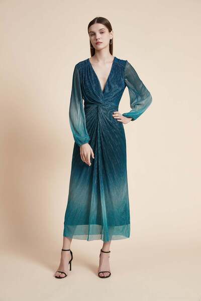 Yola Long-sleeve patterned midi dress