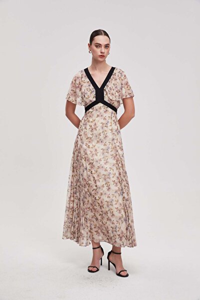 Livia فستان ماكسي قصير الأكمام منقوش