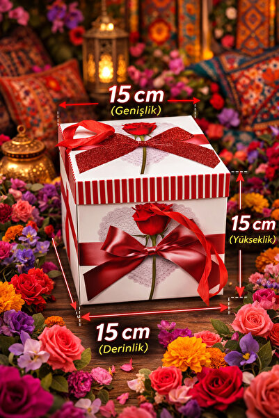 BİLGİ K K Lüks ipli Kapaklı Karton Hediye Kutusu 15x15x15 cm Katlanabilir Tek...