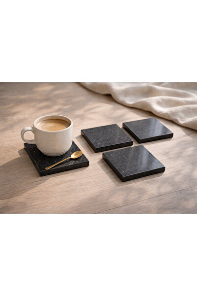 SIRÉ Studio 4’lü Siyah Mermer Bardak Altlığı 10x10 cm – Doğal Taş, Minimal & ...
