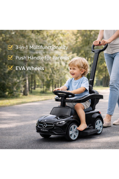 LEAN Masinuta ride-on Mercedes 3 in 1, 12-36 luni cu maner Negru