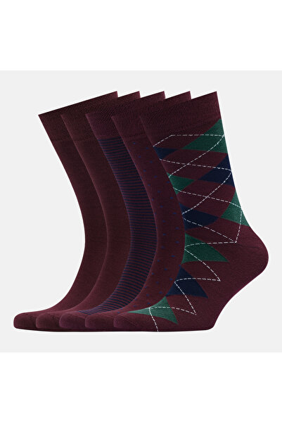 VARDAR SOCKS Dikişsiz Bambu Çorap Jakarlı Bordo Desenli Renk Erkek Çorap Kutulu 5 Çift Premium Uzun Çorap Mix